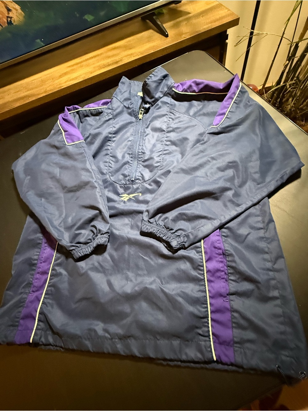Vintage Mid 90’s Reebok Navy and Purple Quarter-Zip Windbreaker